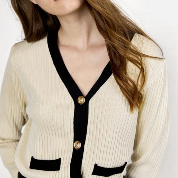 J.ING Lealia Beige Contrast Cardigan - One Size - Picture 2 of 9